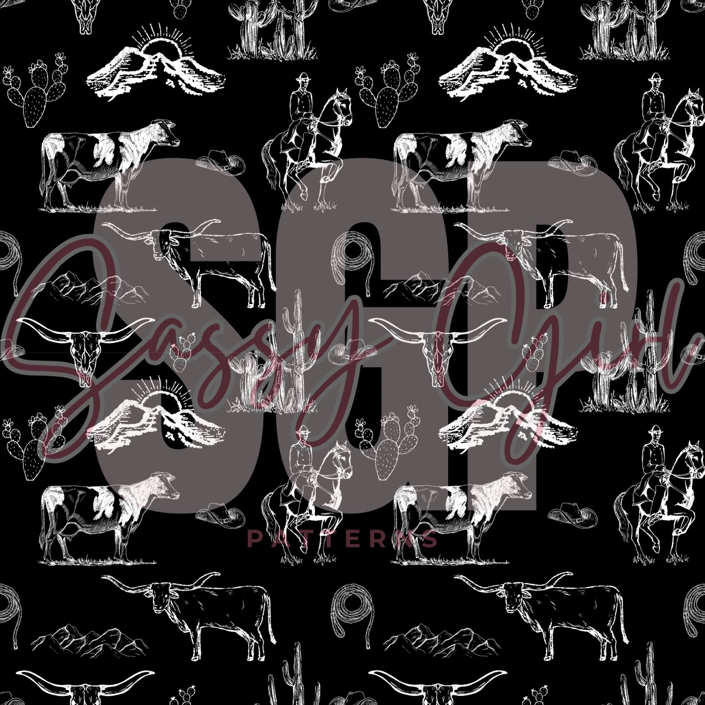 Black and white western outline