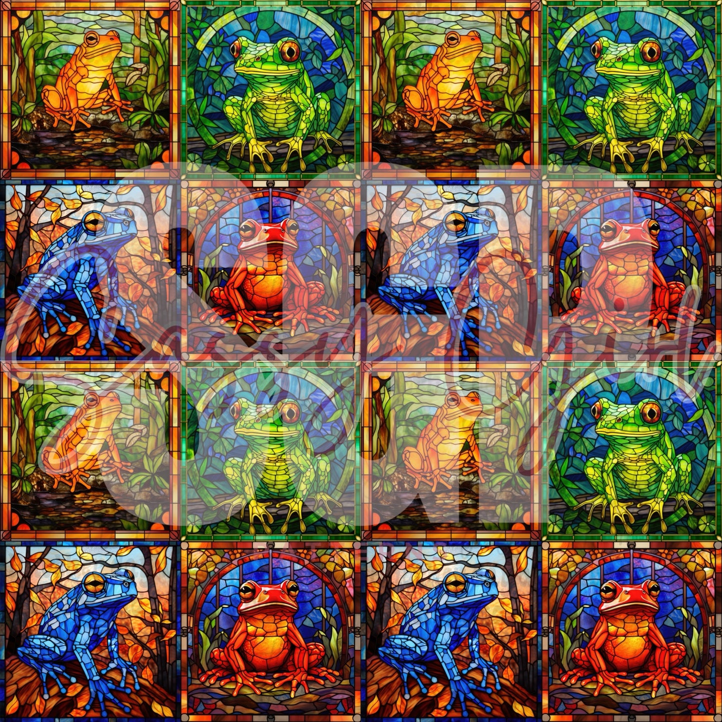 Stained glass frogs