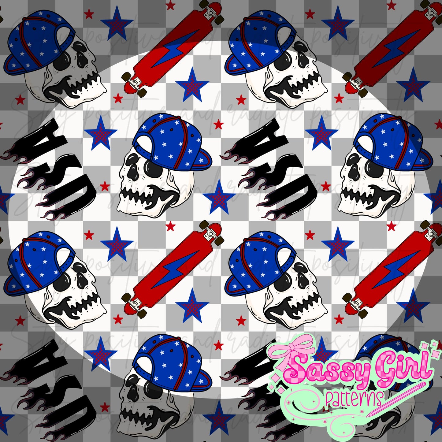 RWB USA skateboard skull