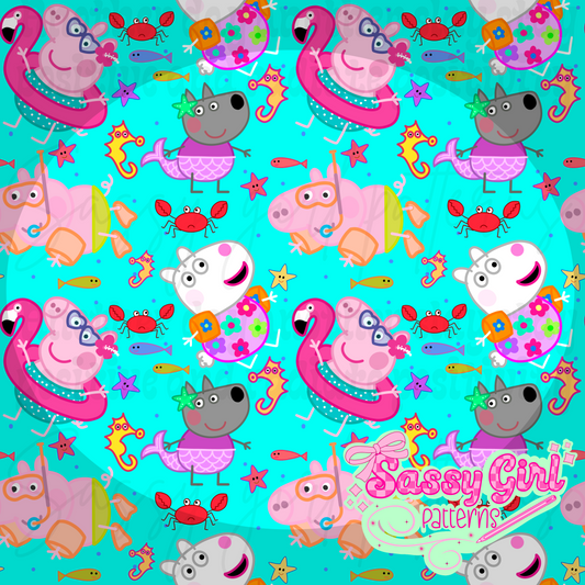 Pink pig beach party