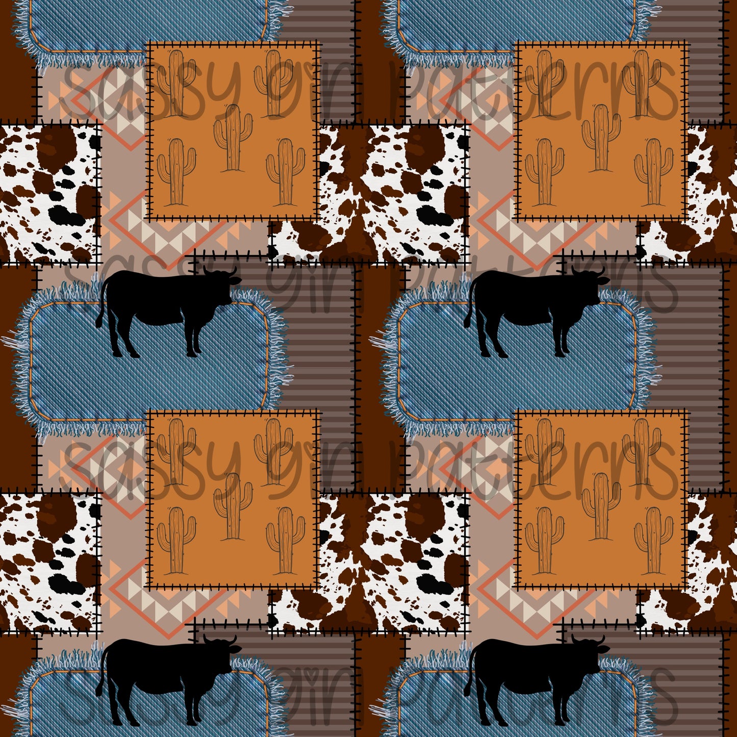 Denim cow patchwork