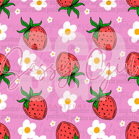 Strawberry flowers on pink