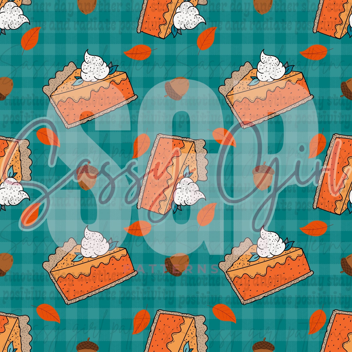 Pumpkin pie on teal gingham