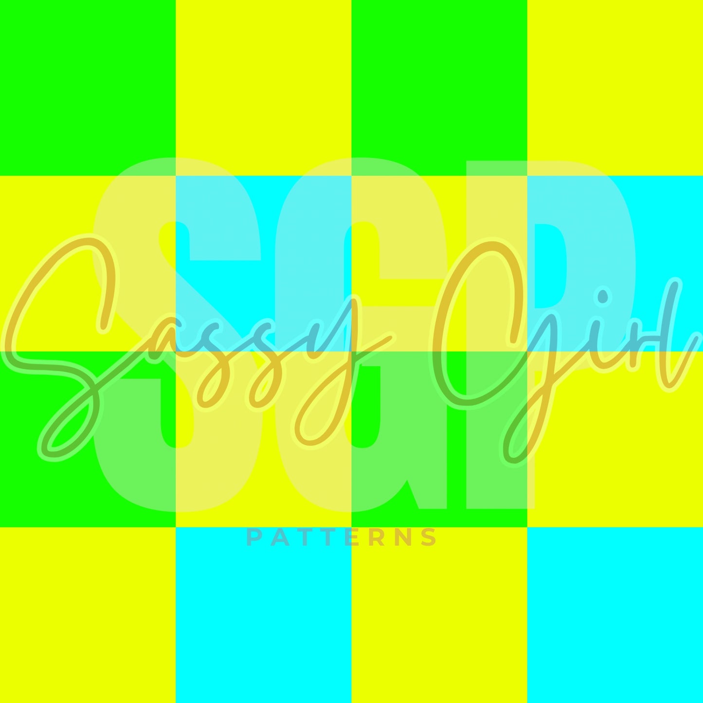 Neon yellow blue green checks