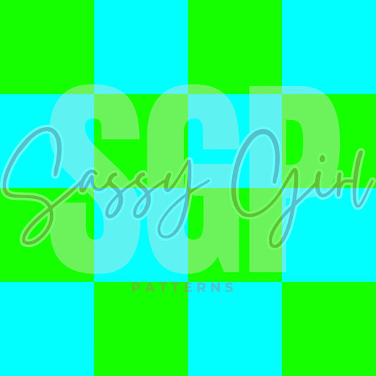 Neon blue and green checks