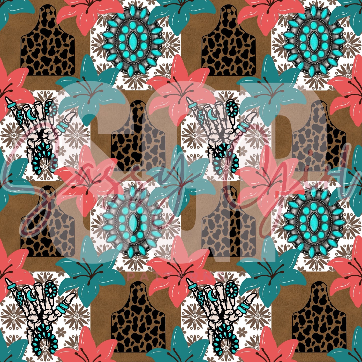 Teal and coral western patchwork