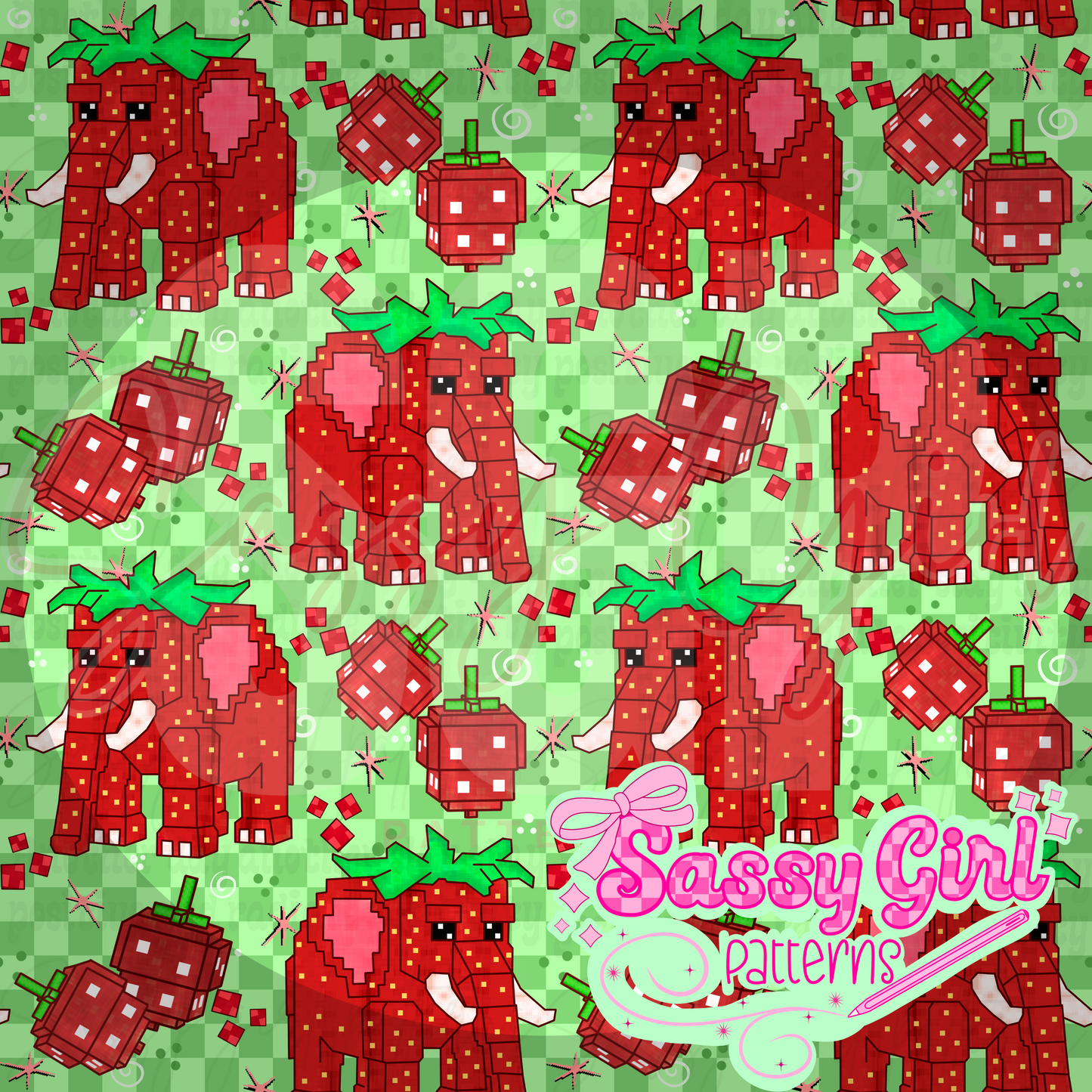 Pixel strawberry elephant